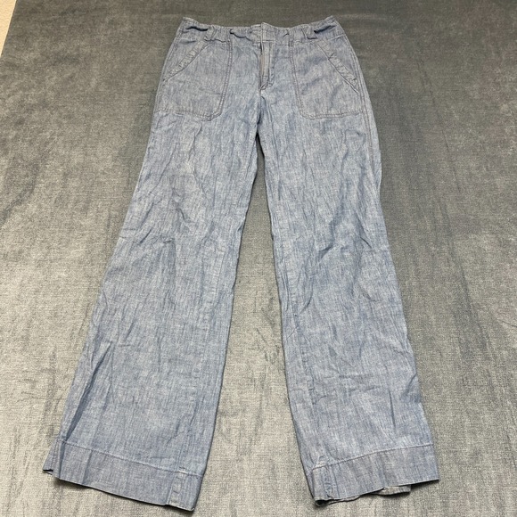 GAP Pants - Gap Wide Leg Pants Women 4 Blue Cotton Chambray Mid Rise Relaxed Fit Resort Wear